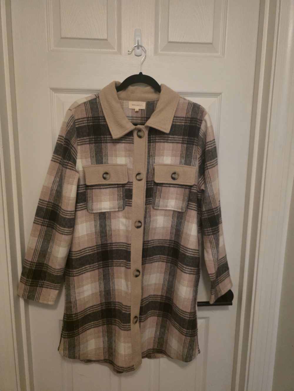 MELLODAY Plaid Utility Shacket in Beige, Brown and Cream - Womens L